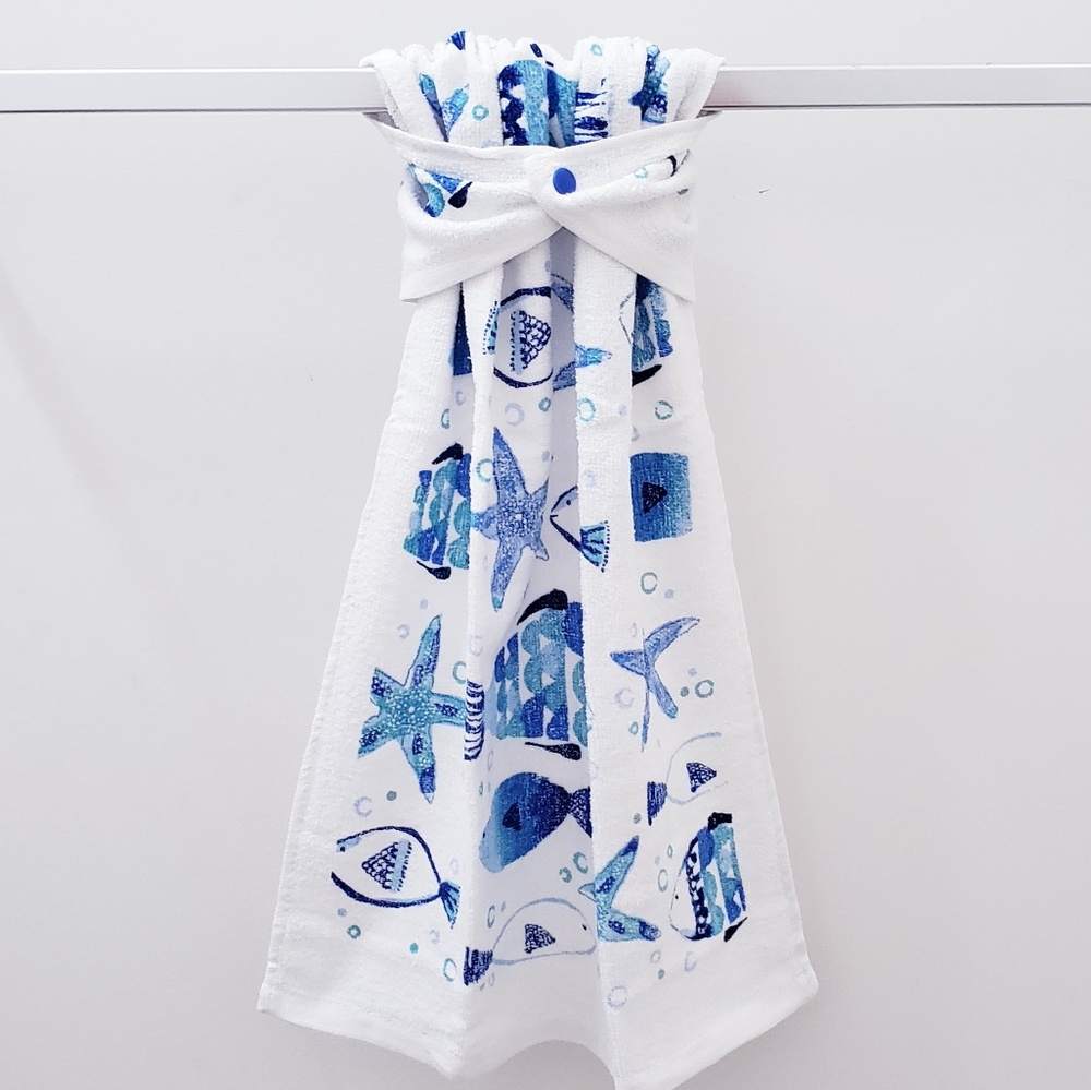 ❤️FINAL❤️#0964-A NEW! FISH Hang'N'Snap hand towel 🤍Select your snap